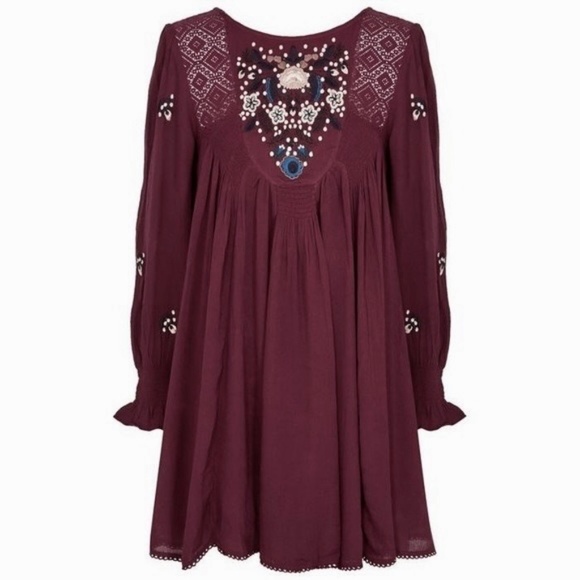 Free People Burgundy Embroidered Dress - Picture 12 of 15